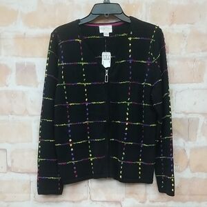 Christopher & Banks Women's Black Cardigan Sweater with Multicolor Pattern